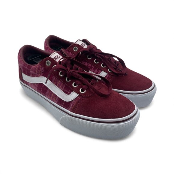 VANS Ward Platform Burgundy Plaid Mix Port VN0A3TLCPRT Old Skool Sneakers W8 - Picture 2 of 7